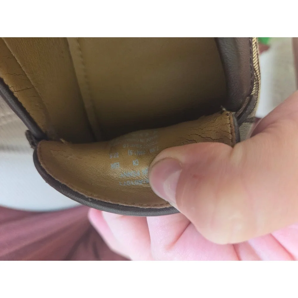 Coach Signature Penny Loafers Khaki Brown Monogram Leather Trim Flats 7.5 Narrow